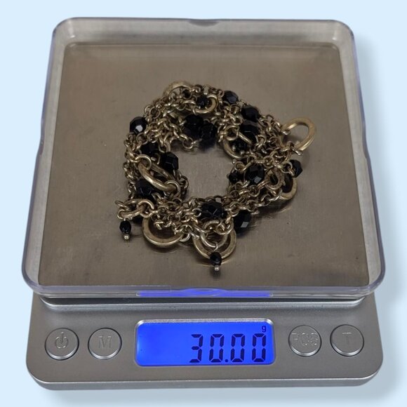 Long Black Glass & Metal Ring Necklace - Picture 5 of 5